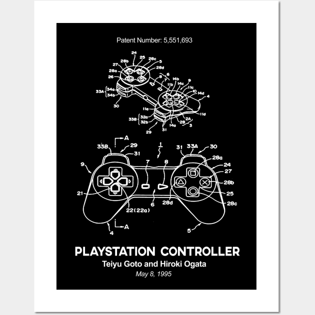 Playstation Controller Patent White Wall Art by Luve